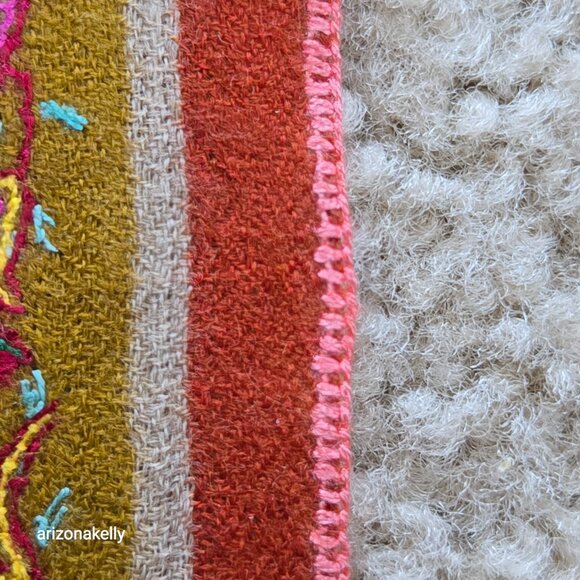 Embroidered Cashmere Scarf Boho Earthy Artisan - Picture 11 of 14